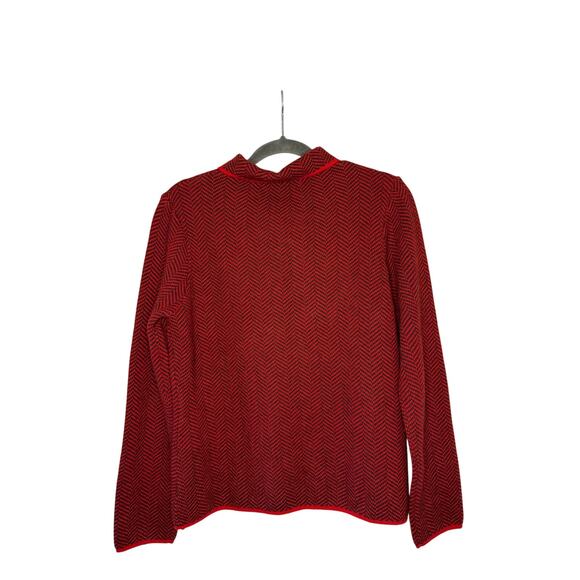 J. McLaughlin Red Black Pattern Long Sleeve Collared Sweater Cardigan Sz M Wool - Picture 6 of 6